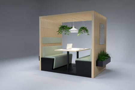 wellbeing bespoke office collaboration booth with meeting table furniture uk