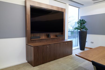 freestanding walnut TV office storage unit