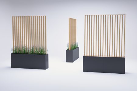 hospitality or office slat wooden screen - fixed or mobile with plants